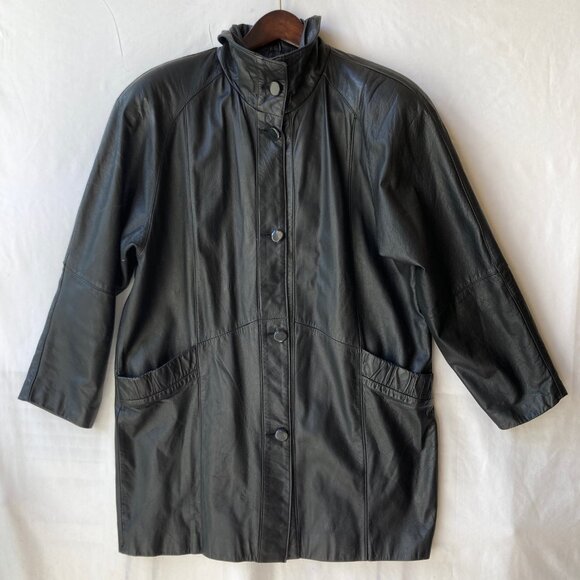 Vintage Womens Black Genuine Leather Jacket Coat Size Medium M 90s Made in Korea - Picture 6 of 16